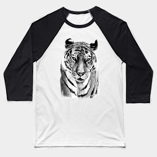 Tiger Watercolor in Black and White Baseball T-Shirt